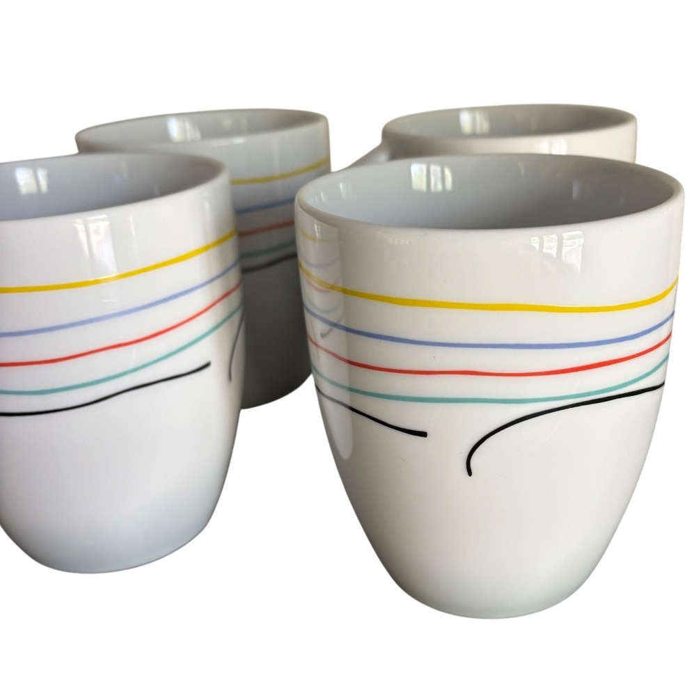 Studio Nova Color Threads Fine China Coffee Mugs Set of 4 White Rainbow Y0709